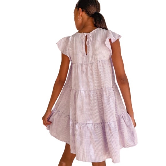 Lulu's Gingham Tiered Babydoll Dress Lavender Size M EUC - Picture 3 of 8